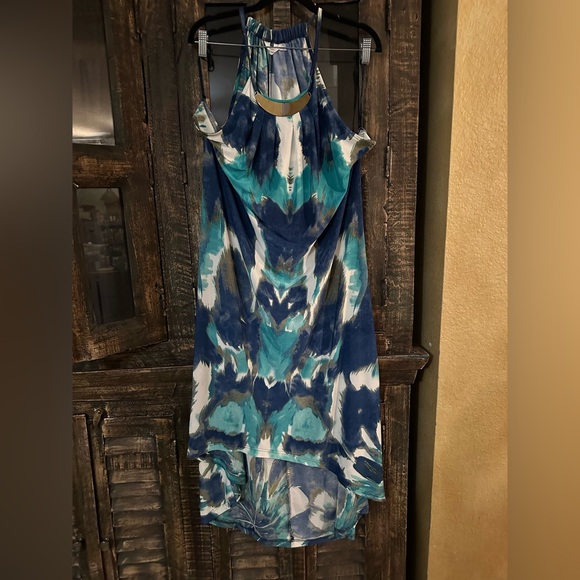 Mlle Gabrielle Teal and Navy High Low Dress - Picture 1 of 8